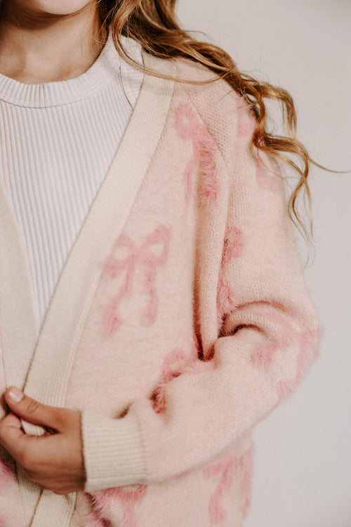 Fuzzy Bow Cardigan