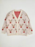 2025 Holiday Cardigan: Non Fuzzy Rudolf